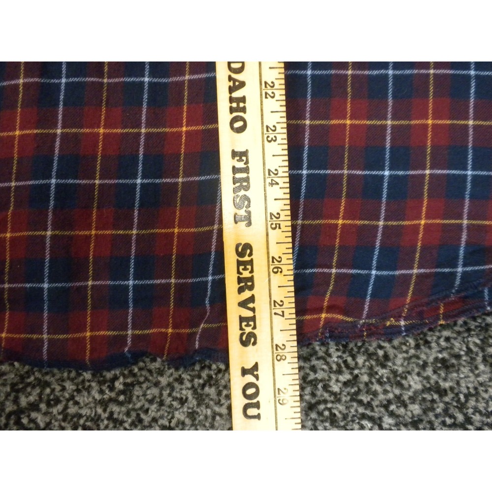 Wrangler Shirt Mens L Red Blue Plaid Pearl Snap Flannel Yoke Raw Hem Western - Picture 7 of 8